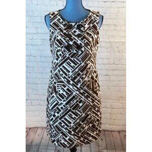 Jennifer West Dress Brown & White Geometric Print has Pockets Sleeveless Size 6